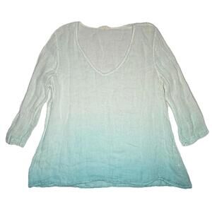 Eileen Fisher LG Blue Blend 100% Linen Sheer Scoop Neck Blouse P98C